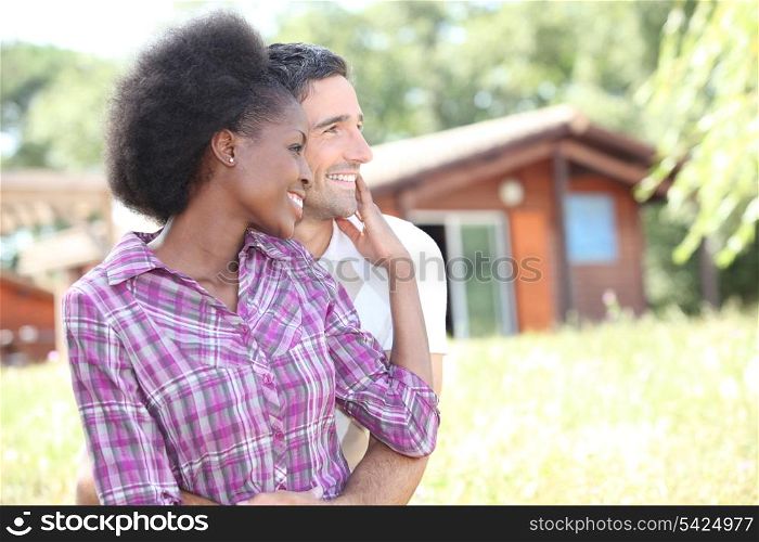 Couple at holiday chalet