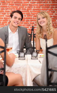 Couple celebrating anniversary in restaurant