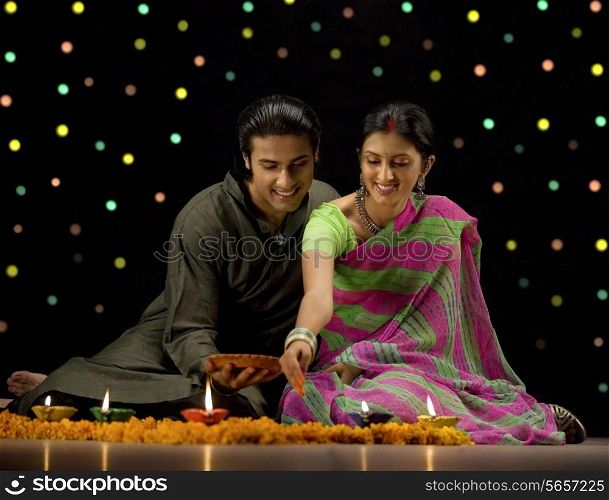 Couple celebrating diwali