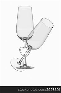 ""Couple champagne glasses with heart stem (love, valentine day series; 3d isolated characters)""
