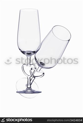 Couple champagne glasses with heart stem (love, valentine day series; 3d isolated characters)