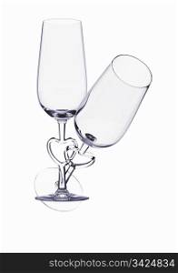 Couple champagne glasses with heart stem (love, valentine day series; 3d isolated characters)