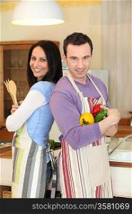 Couple cooking together