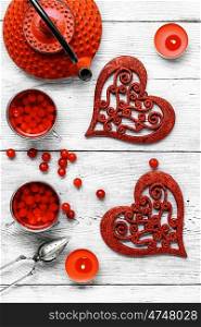 couple cups of tea and symbolic heart for Valentine's day