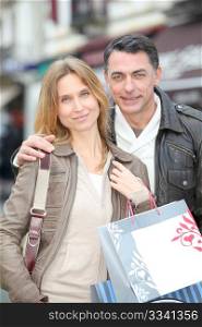 Couple doing shopping in town