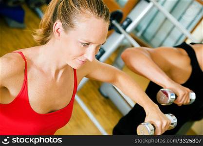 Couple doing their training with dumbbells in the gym
