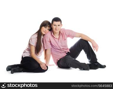 Couple dressed in pink clothes isolated on white