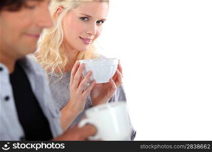 Couple drinking coffee in the morning