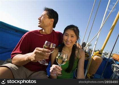 Couple Drinking Wine on Boat