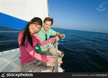 Couple Drinking Wine on Sailboat