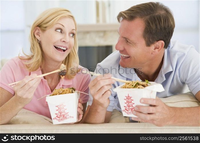 Couple Eating Takeaway meal,mealtime Together