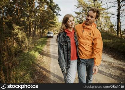 couple embraced outdoors road trip