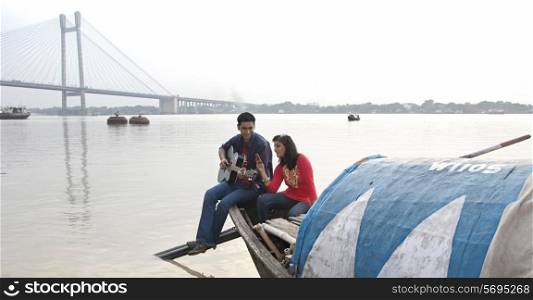 Couple enjoying on a boat