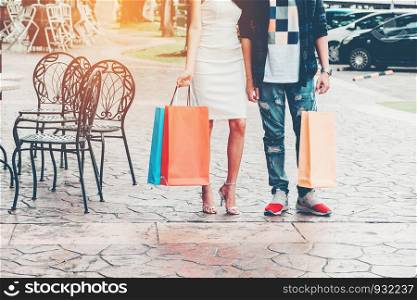 Couple Enjoying Romance Spending shopping bags Fashion shopping street