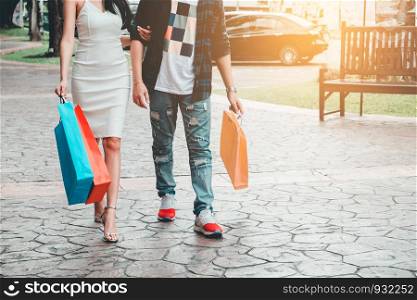 Couple Enjoying Romance Spending shopping bags Fashion shopping street