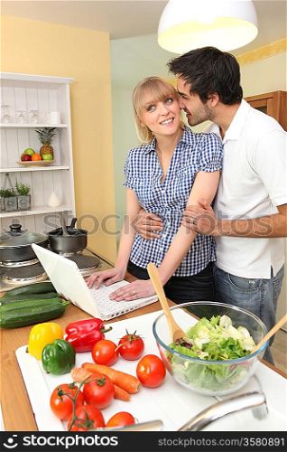 Couple following on-line recipe