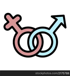 Couple gender signs icon. Outline couple gender signs vector icon color flat isolated. Couple gender signs icon color outline vector