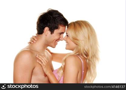 couple has fun and joy. love, eroticism and tenderness in everyday life.