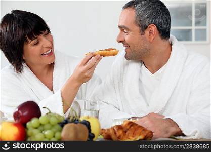 couple having breakfast at home