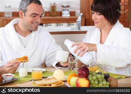 Couple having breakfast together
