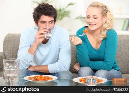 couple having dinner at home