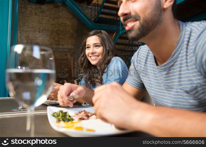 Couple having lunch at rustic gourmet restaurant