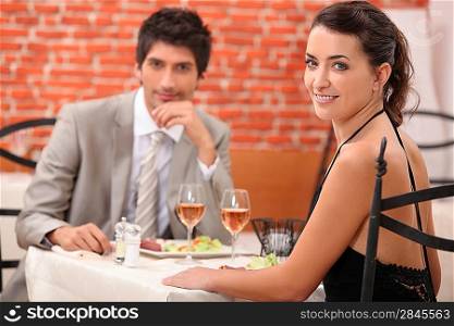 Couple having romantic meal in restaurant