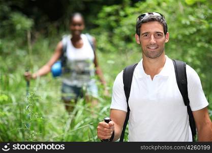 Couple hiking in the wilderness