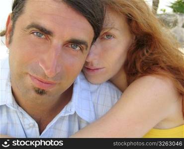 couple hug closeup portrait crop in outdoors