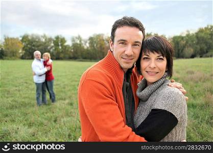 Couple hugging in the countryside