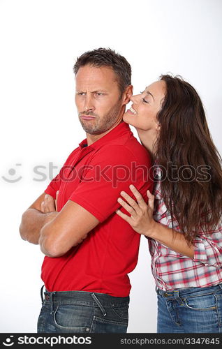 Couple in a bad mood on white background