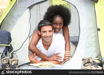 Couple in a canvas tent