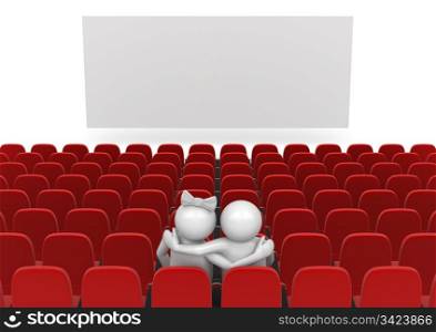 Couple in cinema (love, valentine day series; 3d isolated characters)
