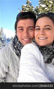 couple in love at ski resort