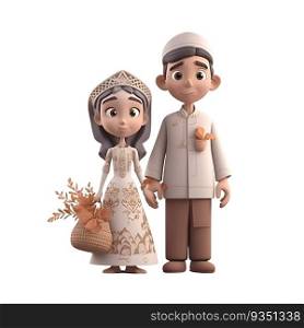 couple in traditional clothes on a white background. 3d rendering