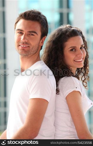 Couple in white t-shirts