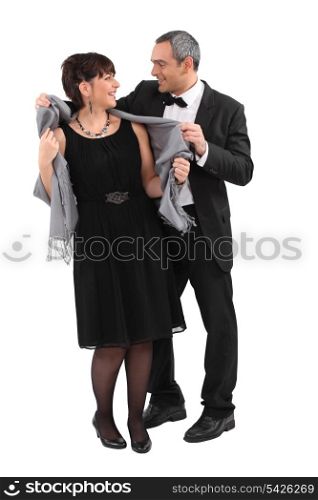 Couple leaving for an evening event