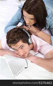 Couple listening to music