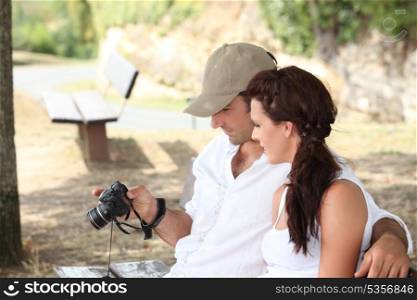 Couple looking at photos