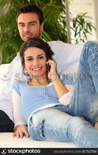 Couple making a call
