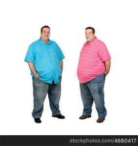 Couple obese twins isolated on white background