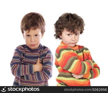 Couple of angry children isolated on a white background