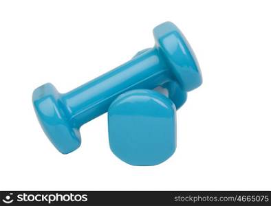 Couple of blue dumbbells isolated on a white background