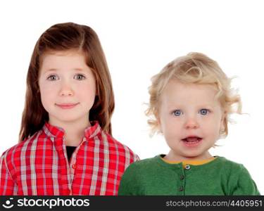 Couple of children. Brother and sister isolated on a white background