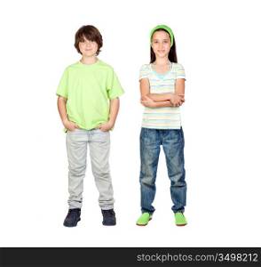 Couple of children standing isolated on a white background