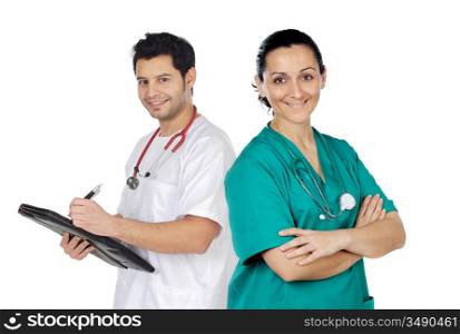 Couple of doctors a over white background