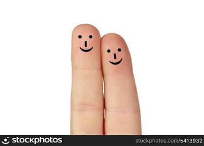 Couple of fingers together and happy isolated on white background