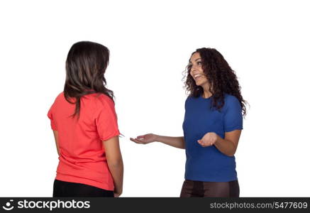 Couple of friends isolated on white background