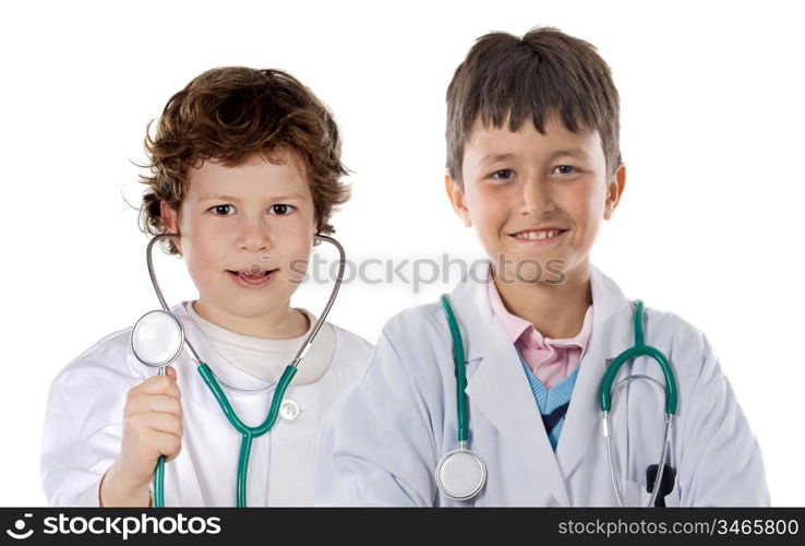 Couple of future doctors a over white background