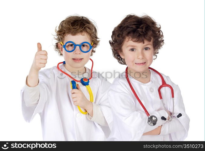 Couple of future doctors a over white background